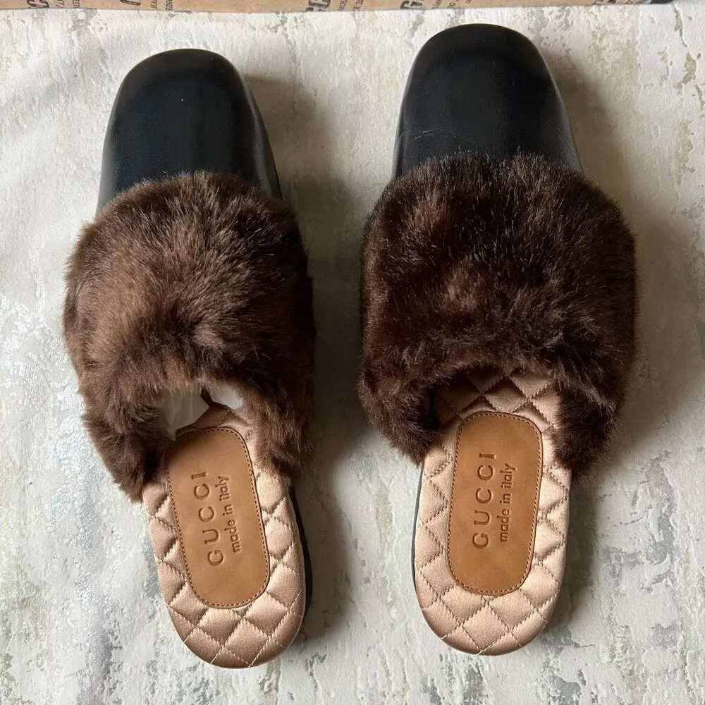 Gucci S/S 2018 Faux Fur Trim Mule Slide Slipper M6 / W8